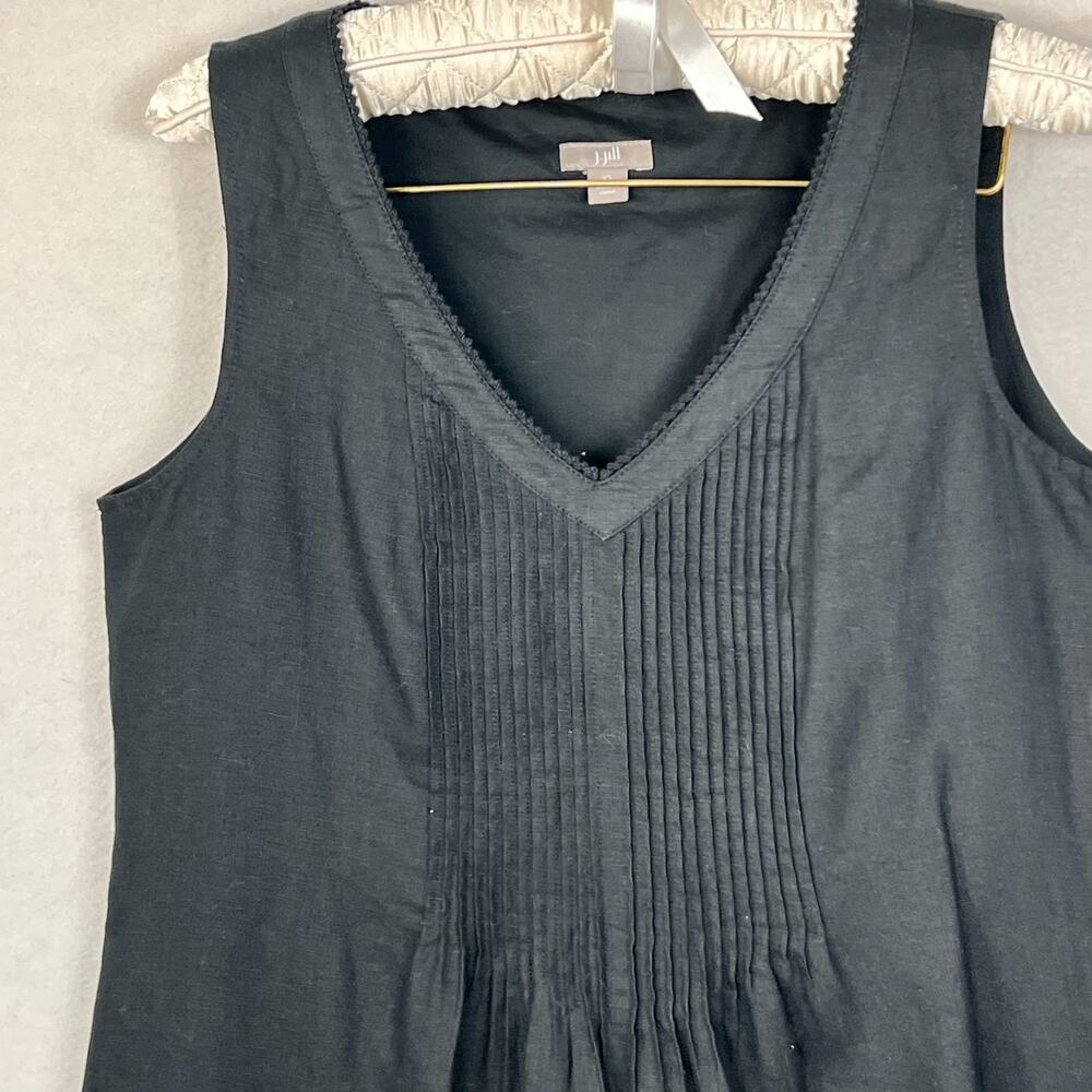 J.Jill Shift Tank Dress Women's Size XS Black 100% Linen Pleated V-Neck - Picture 4 of 15
